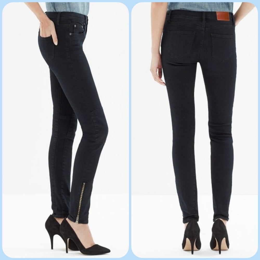 Madewell Moto Skinny w/Ankle Zips Jeans Washed Slighly Faded Black Sz 25
